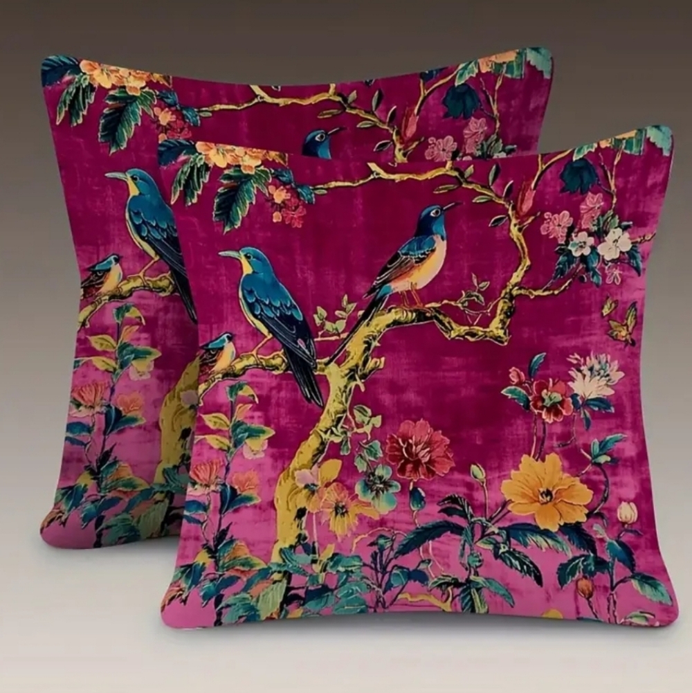 🐎NEW! Vibrant Bird & Floral Chinoiserie Throw Pillow Covers 18x18 - Picture 5 of 5